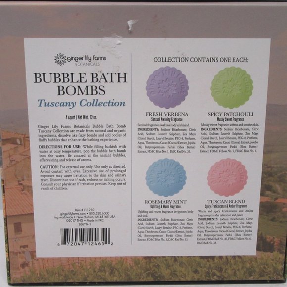 NWT! Ginger Lily Farms Botanical Bubble Bath Bombs 4Pc - Tuscany Collection - Picture 2 of 3